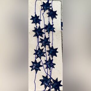 NWT- Ten Thousand Villages 14 ft of Woven Palm Leaf Navy Blue Star Garland